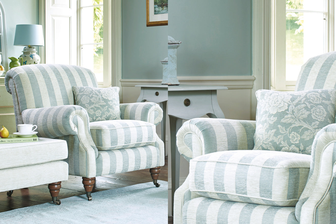 Blenheim Armchair Brecon Stripe Duck Egg - Main Image