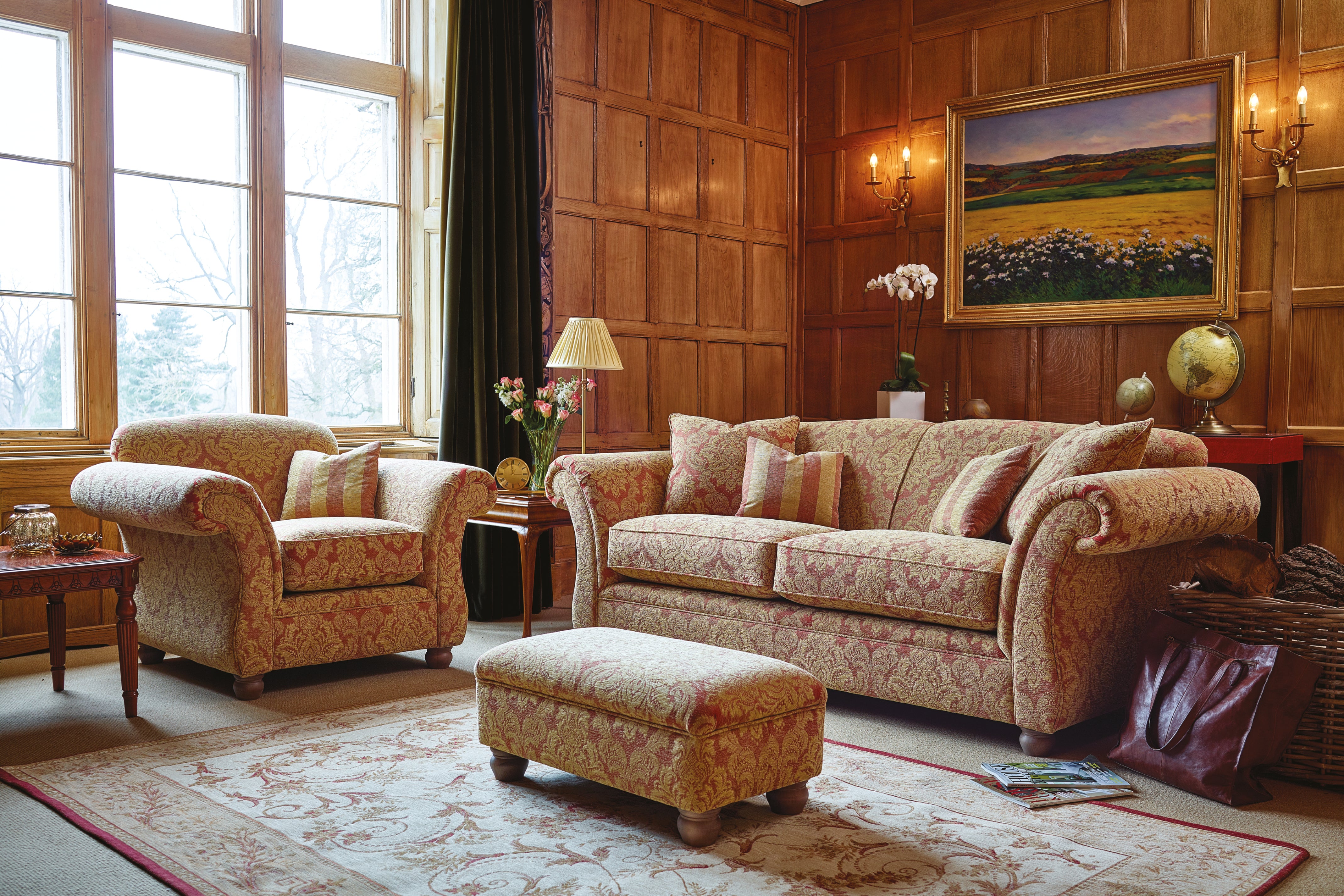 Woburn | 3 Seater Sofa | Brecon Damask Terracotta