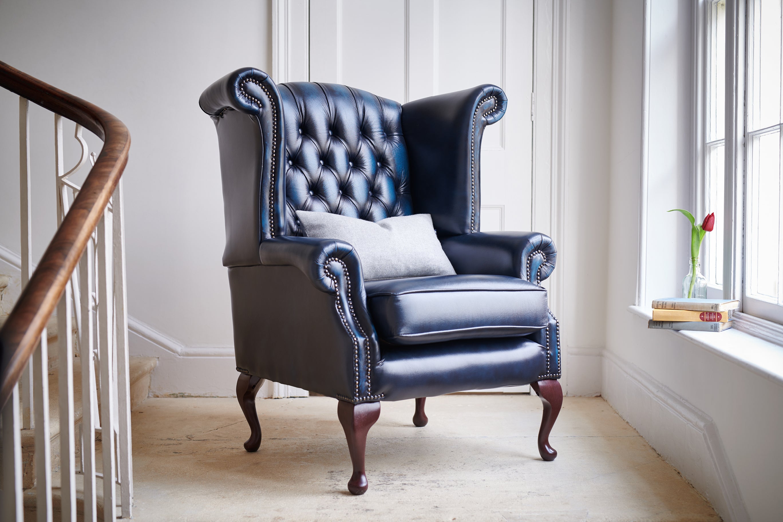 Chesterfield Georgian Highback Chair Antique Blue SofaSofa