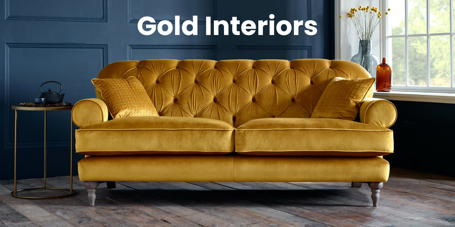 Traditional gold velvet sofa