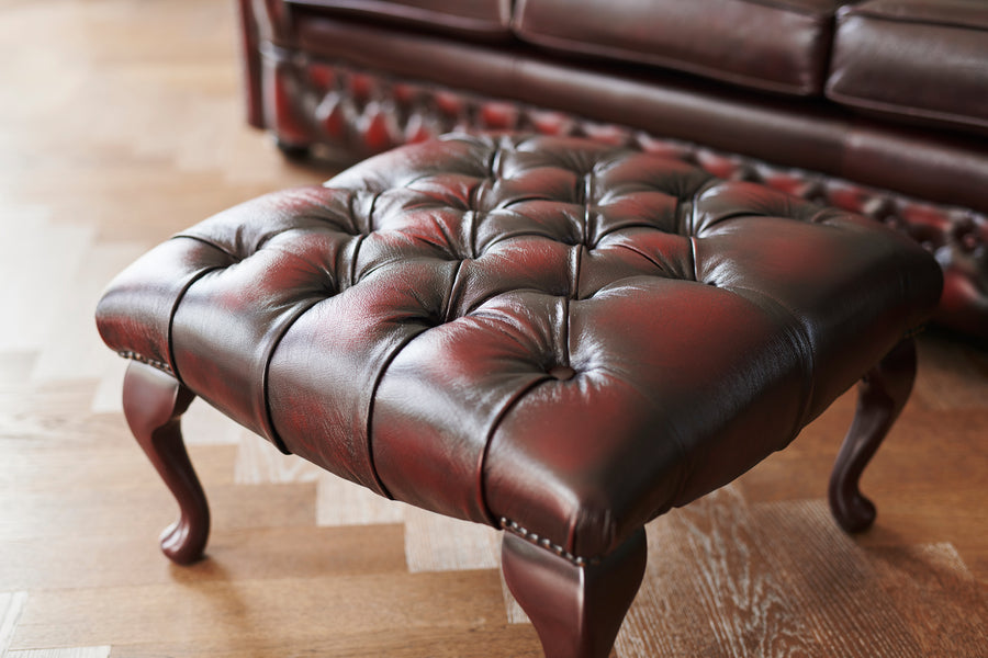 Chesterfield | Queen Anne Footstool | Antique Red
