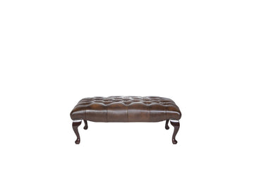 Chesterfield | Queen Anne Bench Footstool | Antique Brown