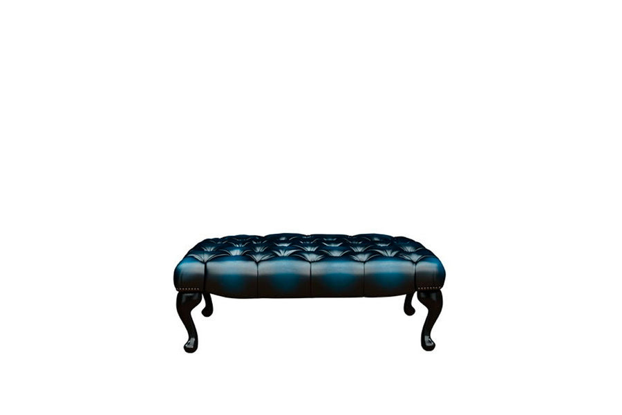 Chesterfield | Queen Anne Bench Footstool | Antique Blue